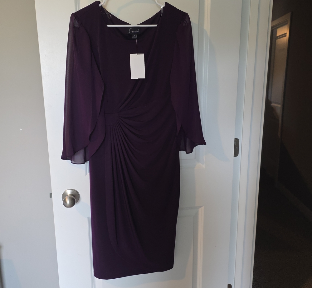 connected apparel Plum Midi Dress with Draped Detail